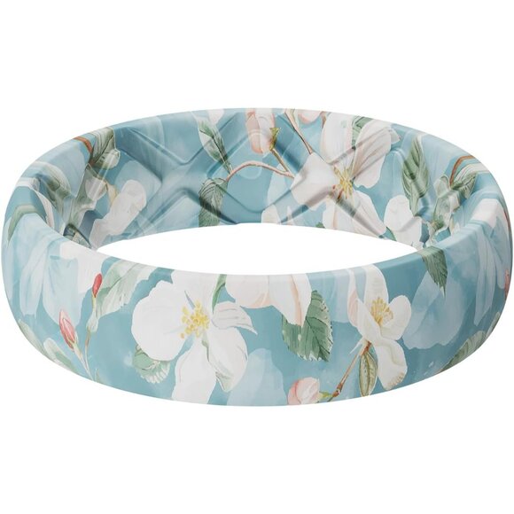 Women's Silicone Statement Rings, 5.2mm Wide 2mm Thick Rubber Printed Floral Wed - Picture 1 of 6